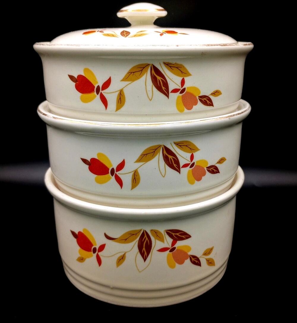 Hall Autumn Leaf Stack Set With Lid MCM Country Farmhouse Cottage Grandma Core